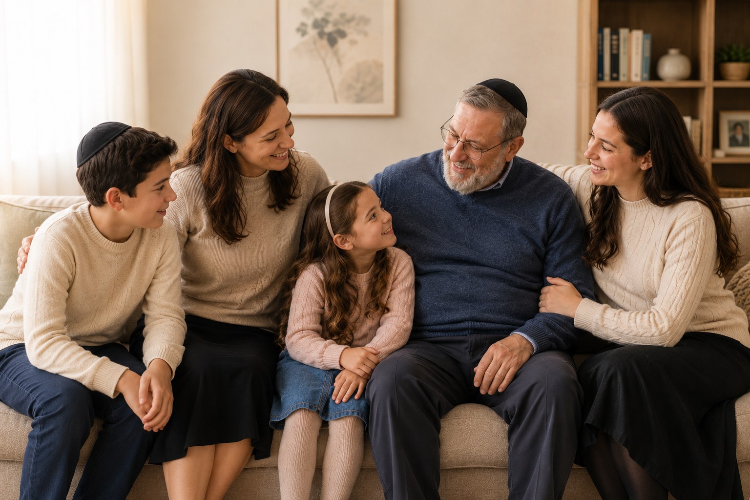 A warm family sitting together at home